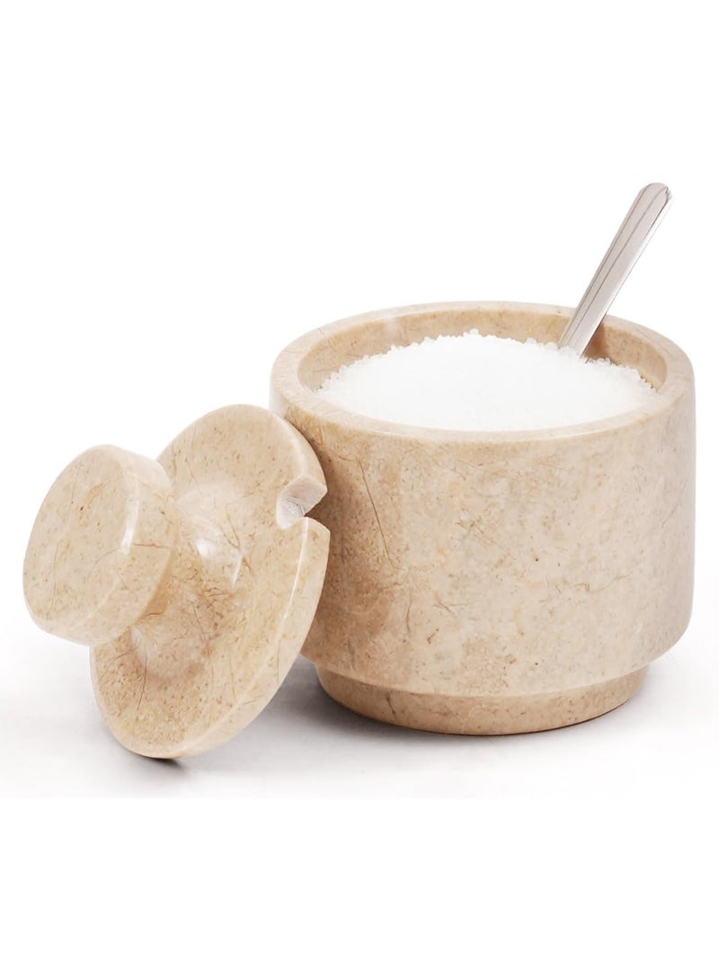 MARBLOUS KRAFTS Handmade Verona Marble Salt Cellar 3 Inch with Lid & Spoon, Flaky Salt & Seasoning Container, Small Spice & Sugar Jar, Perfect for Kitchen Countertop, Dining, or Gift - Image 1